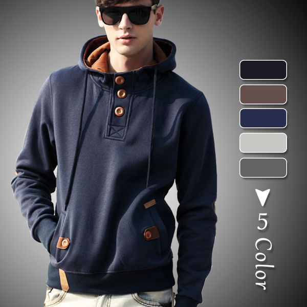 

men's hoodies & sweatshirts mens crew neck pullover hoodie men fashion 2021 brand hooded male casual solid with button, Black