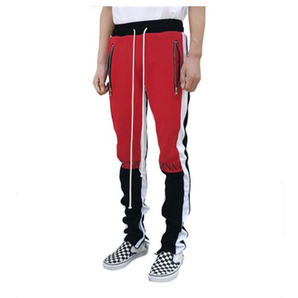 

men's clothing cotton sport fitness sportswear men side stripe casual street patchwork sweatpants skinny elastic hip-hop jogger pencil, Black