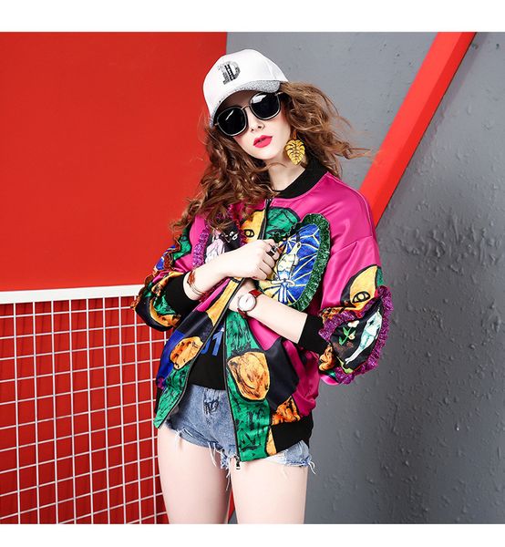 

new arrival women's jackets designer european and american style 2019 autumn coat women's new tide printed long-sleeved jacket spo, Black;brown