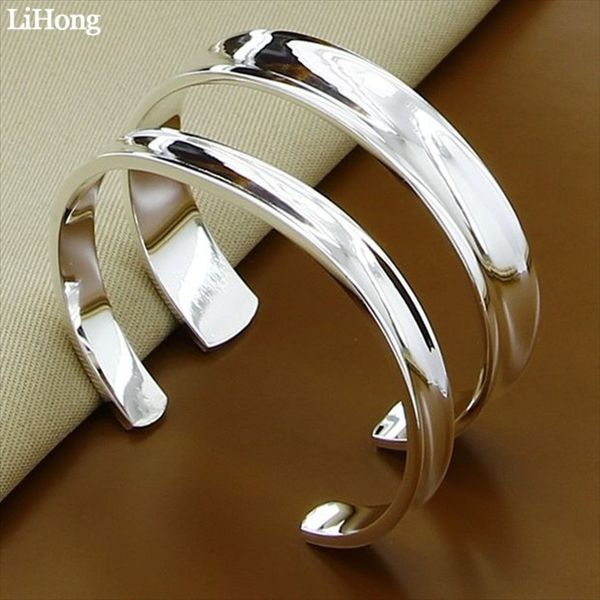 

selling 925 sterling silver jewelry smooth open bangle two simple fashion ladies silver bracelet luxury jewelry, Slivery;golden