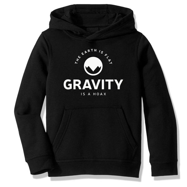 

fleece hooded sweatshirt hoodies sarcasm trolling flat earth gravity is a hoax casual clothing, Black