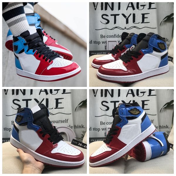

2019 new 1 high og fearless first class mens basketball shoes varsity red blue white designer 1s unc chicago patent leather sports sneakers