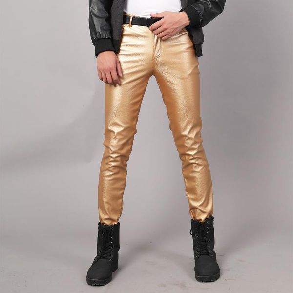 

#2212 black white red solver gold tight faux leather pants men plus size 38 stretch shiny pu pants mens joggers hip hop