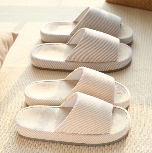 

explosion home couple indoor slippers female japanese style linen slippers home home non-slip thick bottom slippers male, Blue;gray
