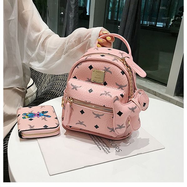 

women girls genuine leather letter p rivet backpack school bag three-piece suit wholesale