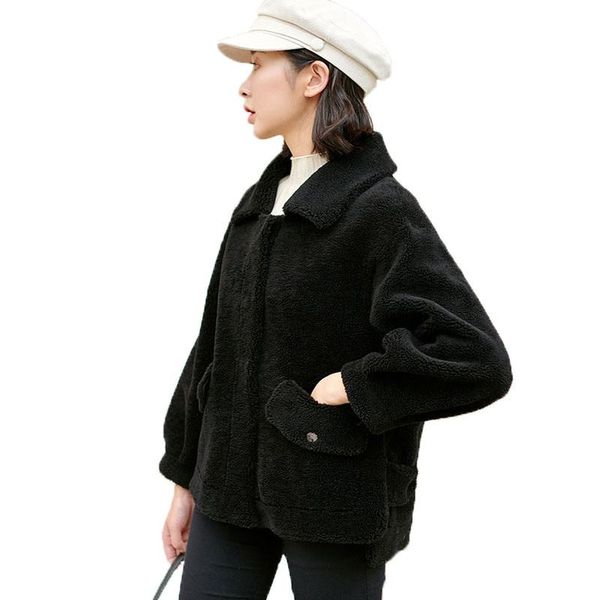 

women 2019 winter real fur coat teddy bear natural wool blends coat female oversized genuine sheep shearing jacket invierno m92, Black