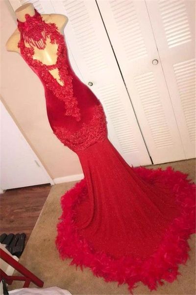 

sexy red feather русалка 2k19 пром платья 2019 спинки холтер винтаж кружева плюс размер черные девушки африканский арабский вечерние платья, Black
