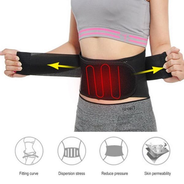 

adjustable waist tourmaline self heating magnetic therapy back waist support belt lumbar brace massage band health care, Black;gray