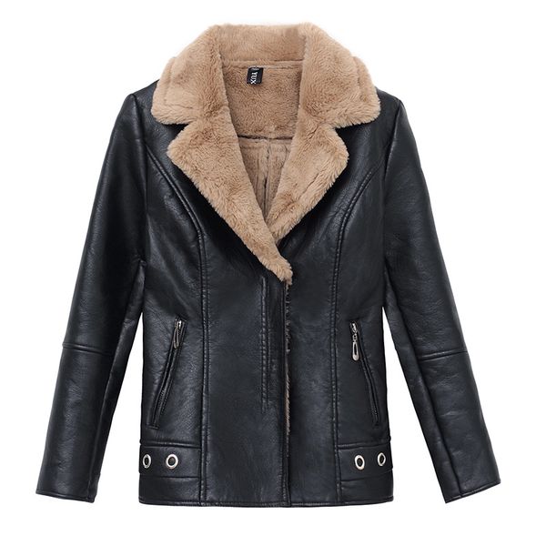 

zxryxgs women's fur one leather jackets fashion autumn winter warm faux fur coat women leather slim moto biker jackets outerwear, Black