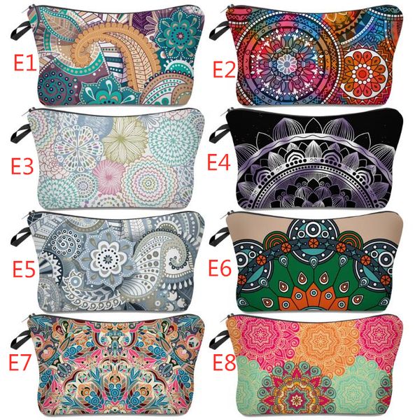 

120 style bohemia mandala floral 3d print cosmetic bags girls women travel makeup case zipper cosmetic bag flower unicorn printed makeup bag