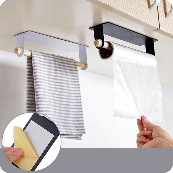 

multifunction iron wall hanging single pole towel bar stickers glue storage rack for kitchen wipes towel holder save space