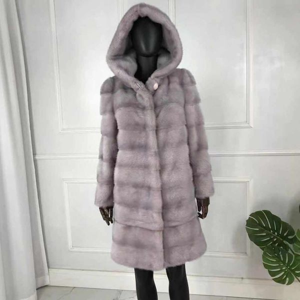 

real норка с капюшоном пальто реальной норки пальто дамы мех с капюшоном, Black