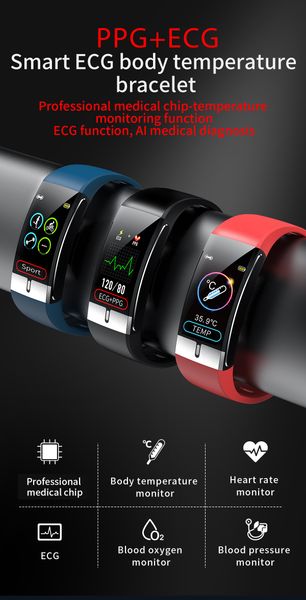 

e66 smart watch экг измерение температуры сердечного ритма артериального давления кислорода браслет здоровья фитнес браслет smart band