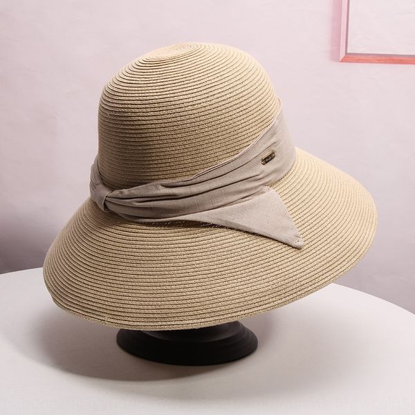 

hepburn female beach big brim summer straw straw hat travel sunscreen vacation foldable all-match sun hat, Blue;gray