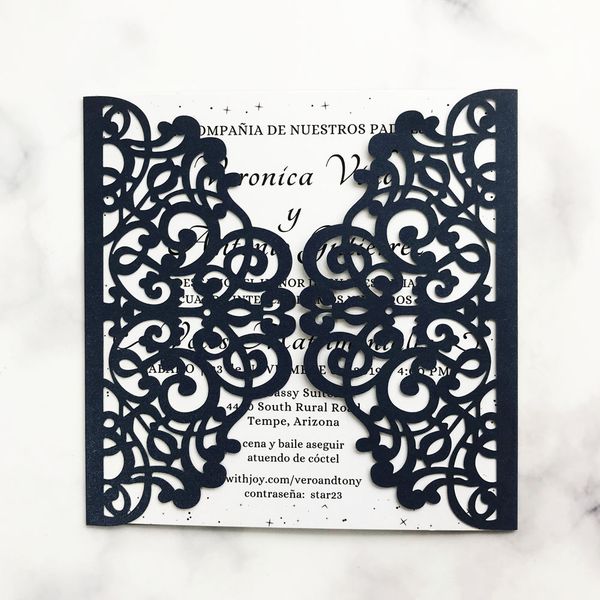 

30pcs wedding party square invitation card, hollow out lace patterns greeting card with rsvp card wedding decoration supplies, Black