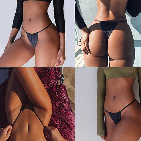 

women brazilian cheeky bikini bottom thong bathing beach swimsuit swimwear solid black two-piece separates beachwear