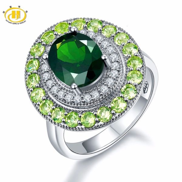 

hutang 4.406ct natural chrome diopside peridot solid 925 sterling silver ring gemstone fine jewelry women's christmas gift cj191210, Slivery;golden