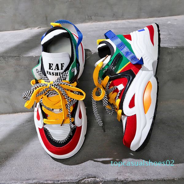 

bomlight trendy women sneakers thick sole ladies platform shoes web celebrity chunky dad sneakers chaussures femme buty damskie t02, Black