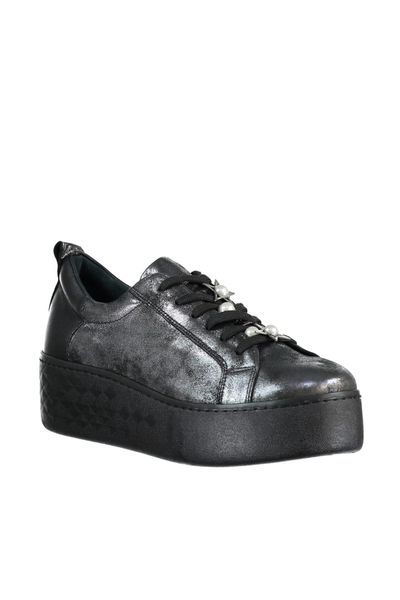 

derimod genuine leather silver women 's shoes, Black