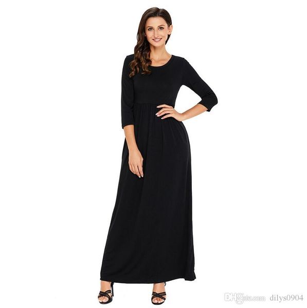 

бесплатная доставка мода женская одежда простой дизайн круглый воротник есть карман высокой талией плиссированные платья повседневные платья, Black;gray