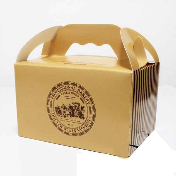 

14.5*11*9cm gold color kraft paper cake box with handle wedding paper cardboard cake box100pcs/lot ing