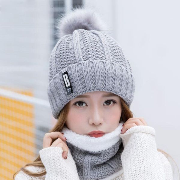 

зима женщины hat plus velvet загустители вязаные шапки шарф hat 2 шт набор толстые балаклава ski cap skullies шапочки женский cap, Blue;gray