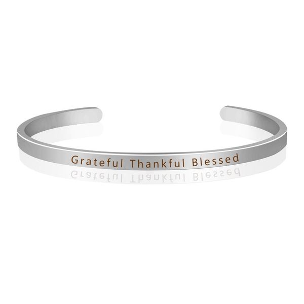 

grateful thankful blessed engraved inspirational positive quote bangles cuff bracelet bangles fashion personality female jewelry, Black