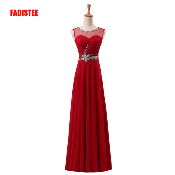 

новое прибытие элегантный длинного платье вечер шифон-линии складки платье де noiva формальной молнии кристалл бисера талия платье, Black;red