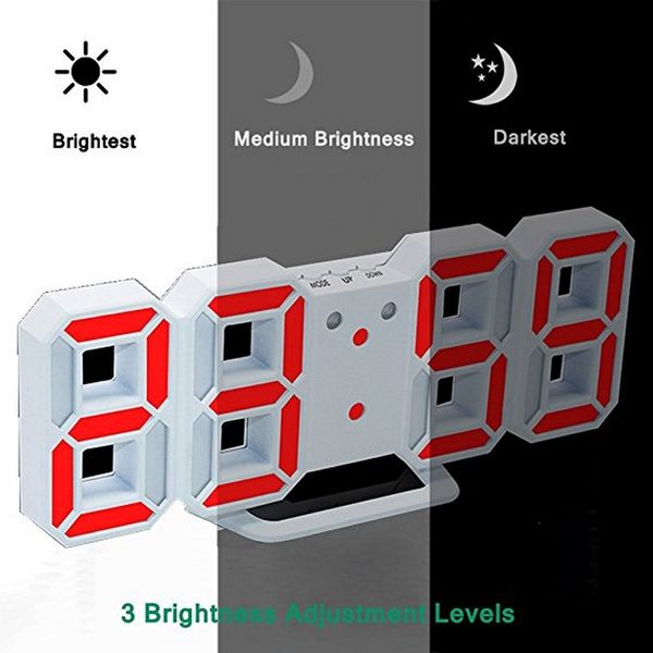 

3d led digital wall clock 4 brightness display alarm clock dimmable nightlight glowing hanging living room bedroom decoration