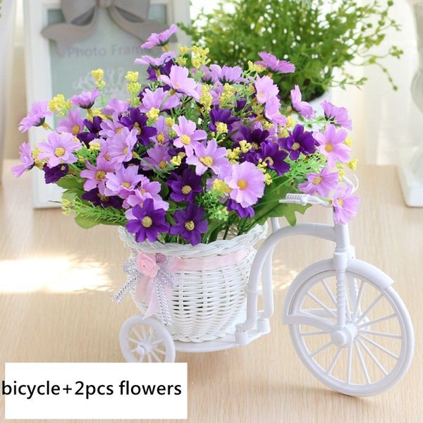 Acheter Htmeing Artificielle Ensemble Rotin Vélo Panier Bouquets De Fleurs Pour La Voiture De Mariage En Plein Air Intérieur Ménage Table Décor