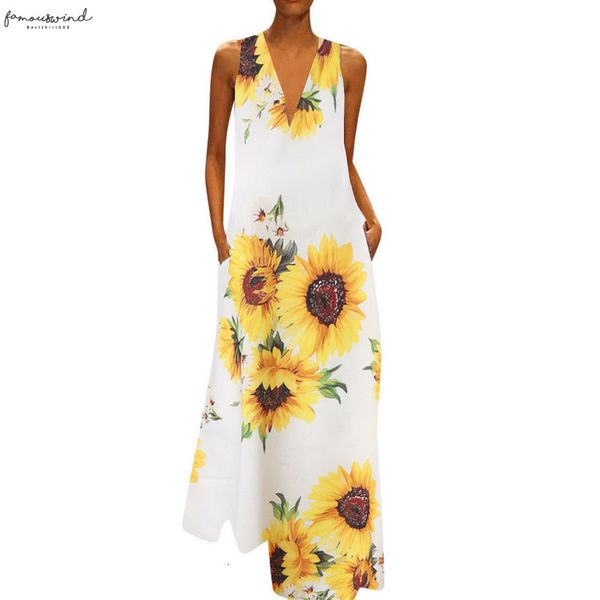 

maxi dress for women plus size fashion sunflower print long dresses sleeveless v neck bohemian long sundress vestidos femme new, Black;gray