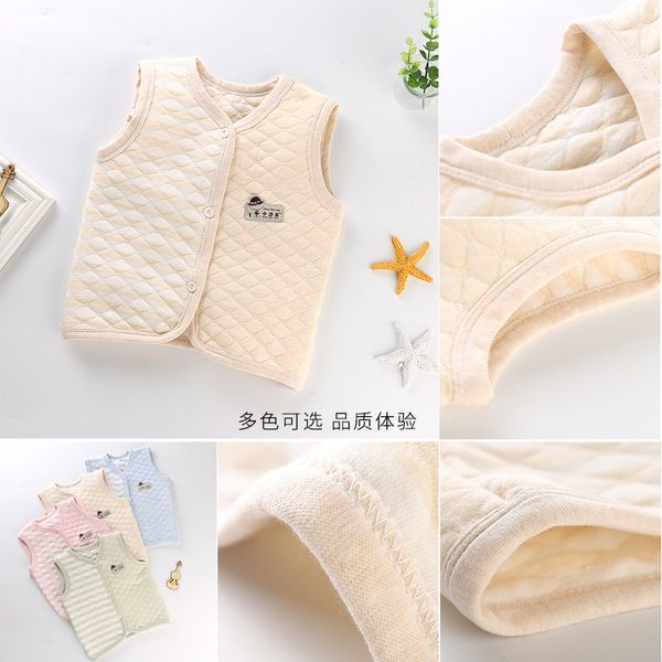 

baby children's clothing pure cotton striped plaid cartoon v-neck polyester filler single breasted newborn boy girl warm vests, Blue