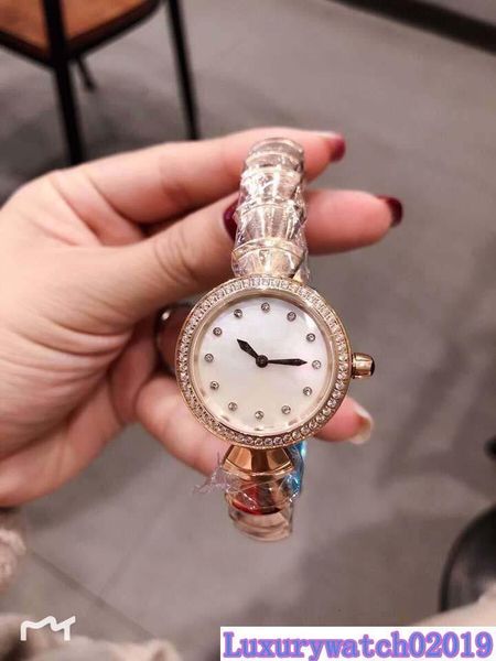 

33mm quartz white dial womens bracklet watch accurate watches 316l stainless steel case mother of pearl dial with rose gold diamond bezel, Slivery;brown