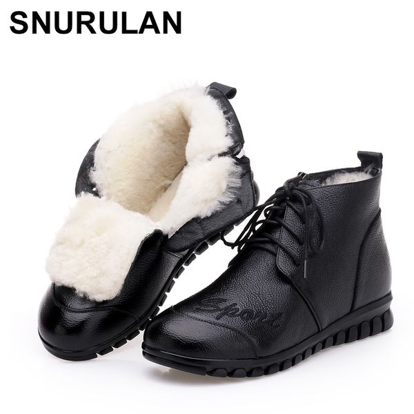 

snurulan women's shoes; genuine leather and wool ankle boots; warm winter boots; ankle boots for women; fashion women lace-up, Black