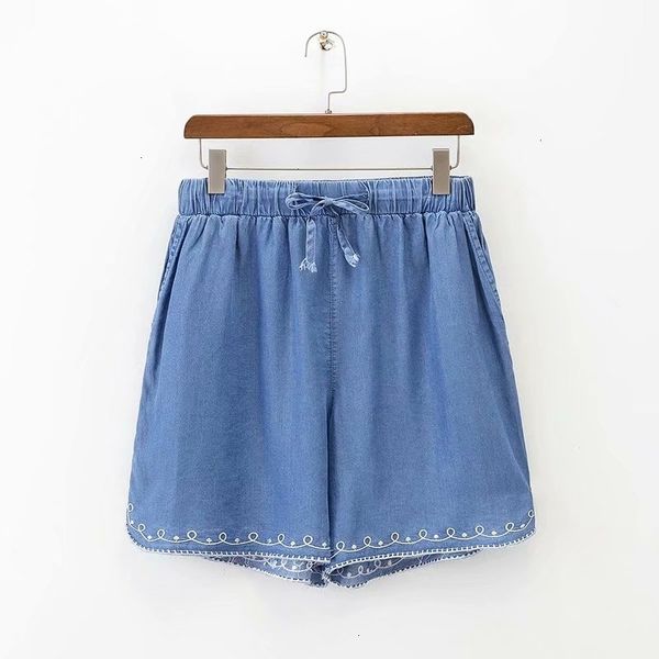 

plus size xl -4xl light denim shorts elastic tail flowers boron shorts women's summer sports clothing, White;black