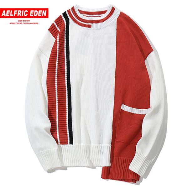 

aelfric eden color block pockets pullover sweaters men 2018 winter harajuku hip hop fashion casual knitted male streetwear kj104, White;black