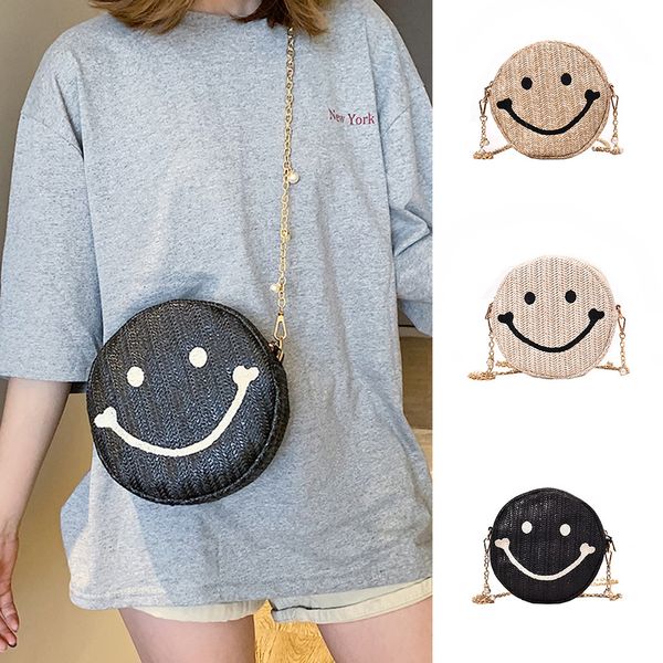 

ocardian women fashionable casual smile straw braided bags messenger bag single shoulder zipper solid leisure bags