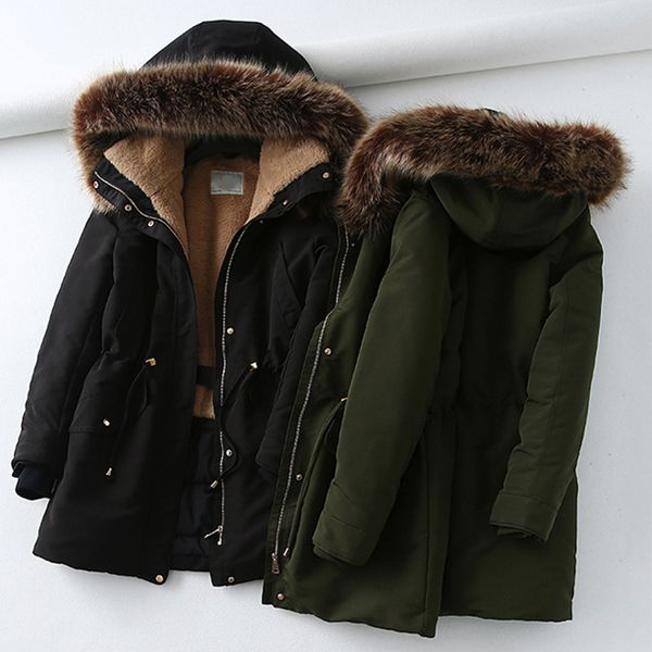 

fandy lokar winter hooded loose parkas women fashion thick solid coats women elegant long sleeve cotton jackets female ladies kr, Black