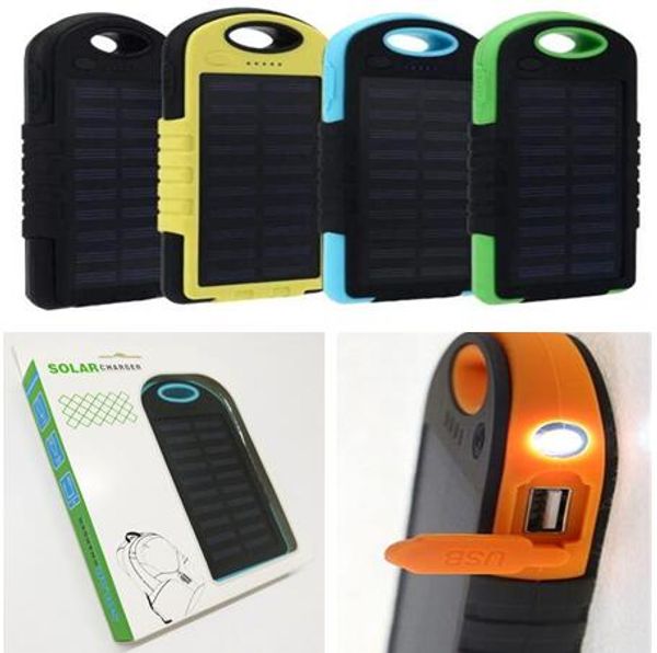 

5000mah solar power charger portable source dual usb led flashlight battery solar panel waterproof cell phone power bank for mobile mp3