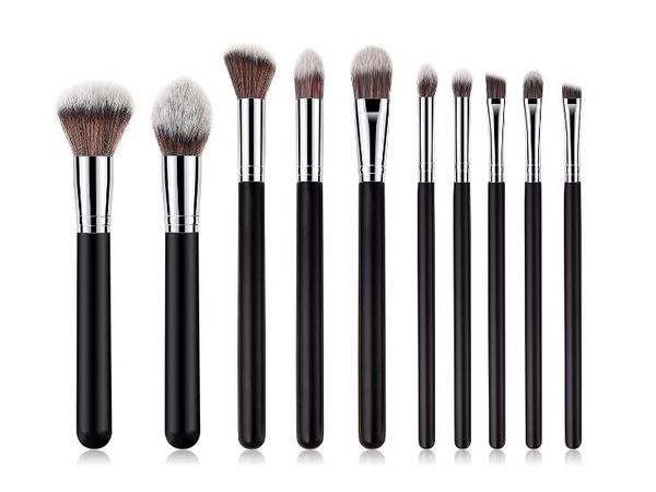 

beauty tools 10pcs makeup brushes set foundation silver tube black wooden handle brush