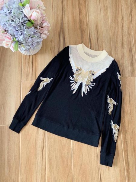 

2019 new ladies fashion long-sleeved embroidered wool 0921, White;black