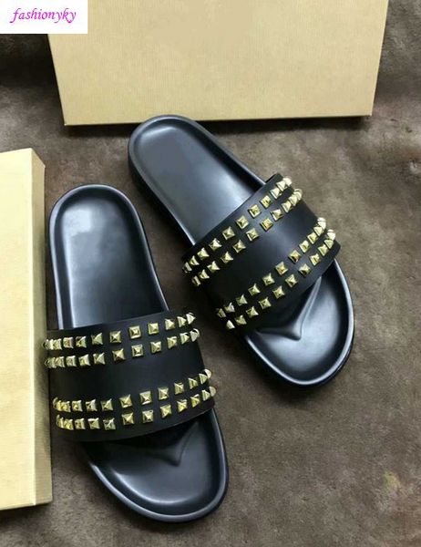 

donna red bottom slippers designer luxury red bottoms shoes womens rivet spikes flat shoeswith box, Black