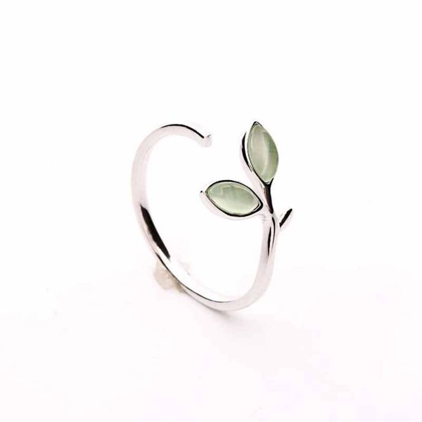 

ruifan korean green opal leaf leaves 925 sterling silver open rings for women girls ladys fashion jewelry gift yri135, Golden;silver