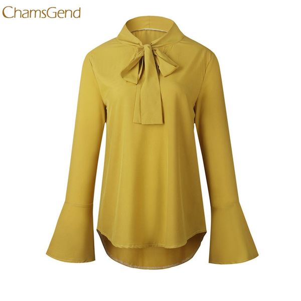 

chamsgend trendy style 2018 fashion feminina blusas fashion women flare sleeve v neck blouse casual gifts, Black