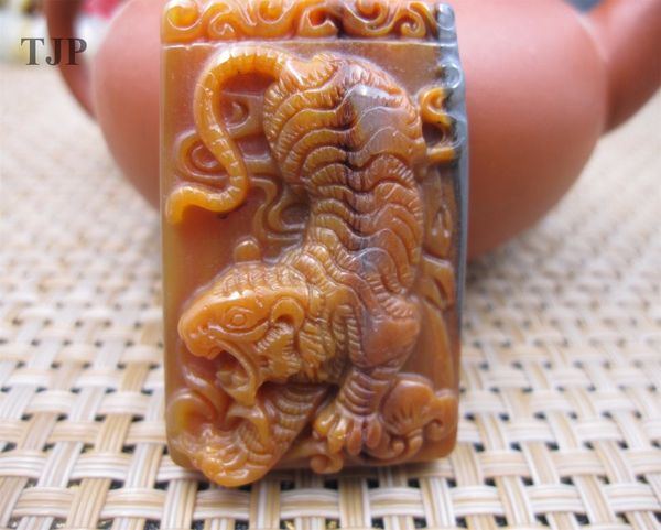 

natural huanglong jade isabelline carved lucky tiger pendant with certificate together jade pendant fine jewelry, Silver