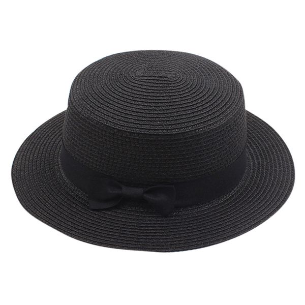 

simple summer parent-child beach hat female casual panama hat lady brand women flat brim bowknot straw cap girls sun hat, Blue;gray