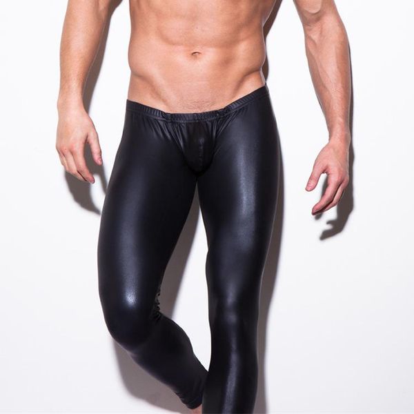 

2019 pants mens black faux patent leather skinny pencil pants pu latex stretch leggings men clubwear bodywear trousers