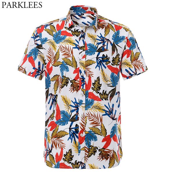 

summer casual short sleeve hawaiian shirt male floral printed beach aloha shirts short sleeve plus size camisa hawaiana hombre, White;black