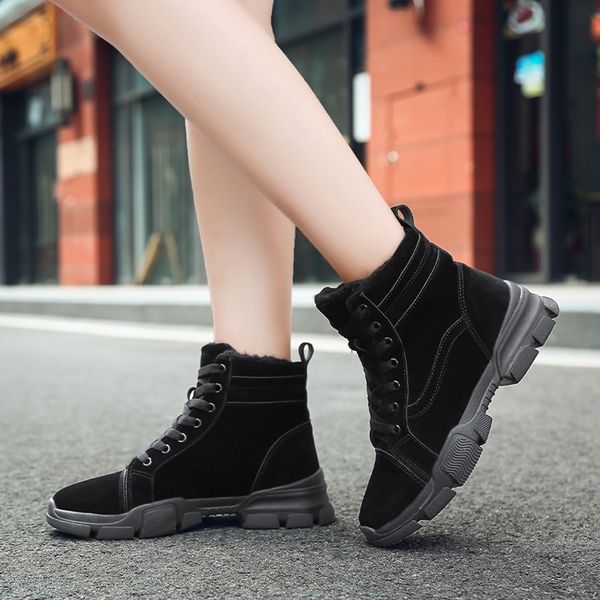 

women winter warm non-slip boots shoe for ladies cotton shoes high plus velvet warm plush insole flat snow boots botas mujer, Black