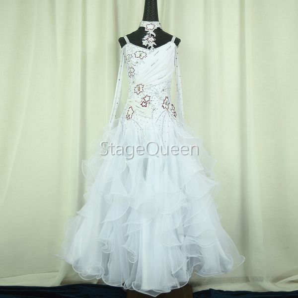 

white custom ballroom dance competition dresses women/ballroom dresses/ballroom waltz dresses/ballroom dancing/waltz dance dress, Black;red